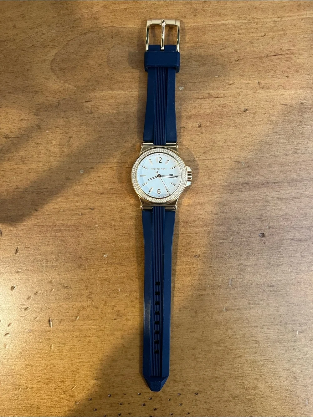 Michael Kors Gold Cased Stainless Steel Watch With Navy Strap